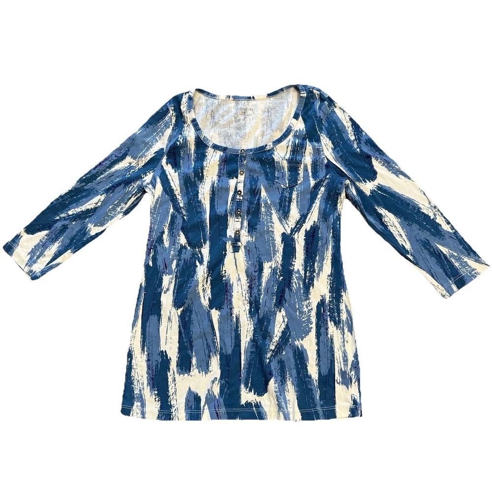 Relativity Women's M Henley Shirt Long Sleeve Artsy Coastal Chic‎ Boho Pullover